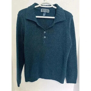 🧶 Karen Scott Dark Teal/Green Collared Button-Up Textured Sweater